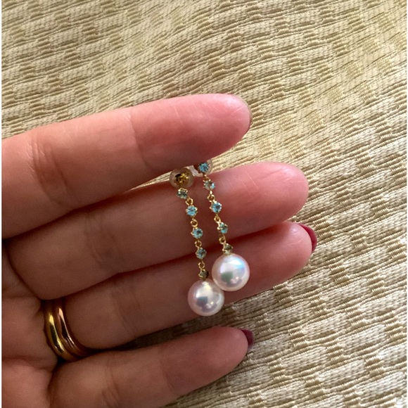 18K Solid Gold in Aquamarine and Baby Akoya - Picture 1 of 7